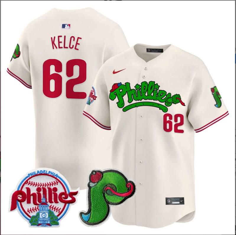 Men Philadelphia Phillies #62 Kelce cream Limited 2024 MLB Nike jersey->women nfl jersey->Women Jersey